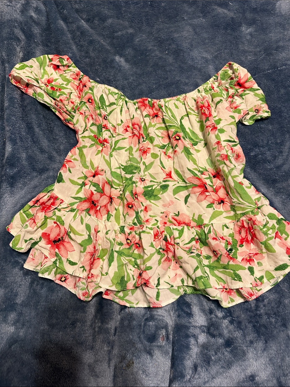 Floral Off-Shoulder Ruffle Blouse - Pink & Green